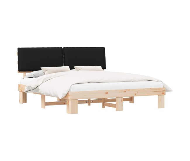Estructura de cama matrimonial estilo con cabecera tapizada negro 180 x 200 cm