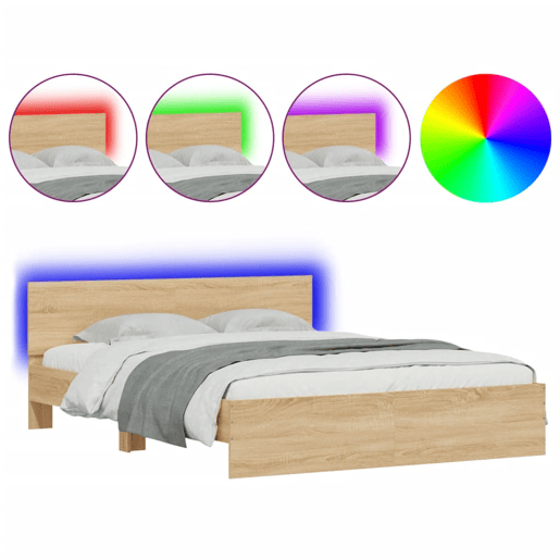 Estrutura Cama de casal simple c cabeceiraluzes LED 160x200cm carvalho sonoma