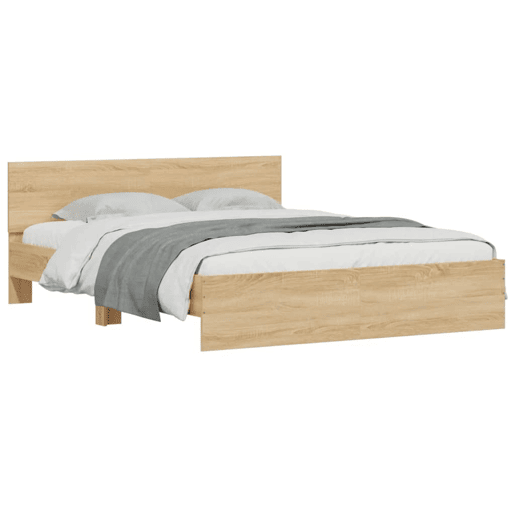 Estrutura Cama de casal simple c cabeceiraluzes LED 160x200cm carvalho sonoma