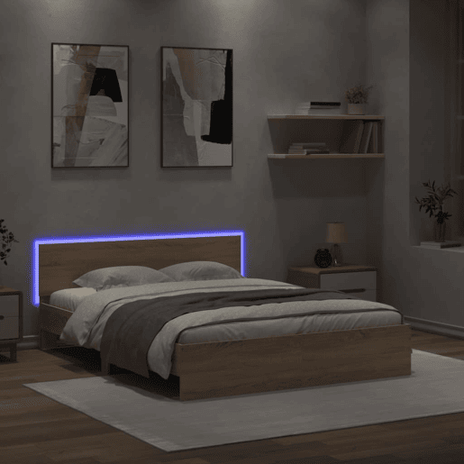 Estrutura Cama de casal simple c cabeceiraluzes LED 160x200cm carvalho sonoma