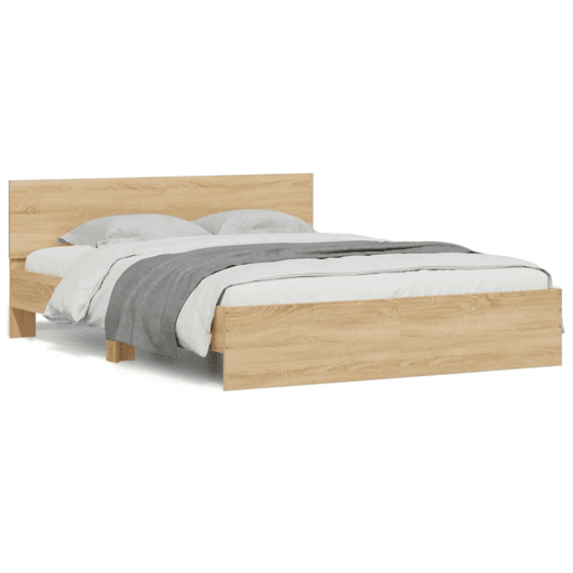 Estrutura Cama de casal simple c cabeceiraluzes LED 160x200cm carvalho sonoma