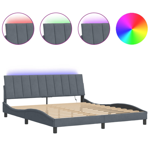 Estrutura de cama de casal moderno com LED - 180x200cm veludo cinzento-escuro