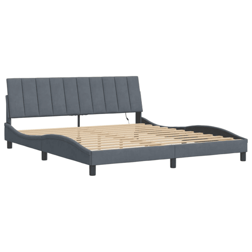Estrutura de cama de casal moderno com LED - 180x200cm veludo cinzento-escuro