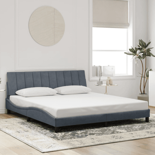 Estrutura de cama de casal moderno com LED - 180x200cm veludo cinzento-escuro