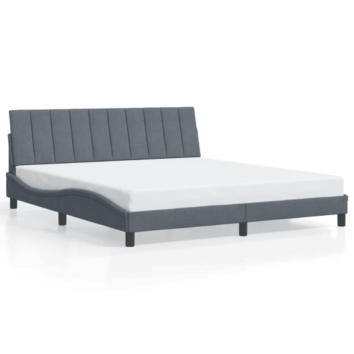Estrutura de cama de casal moderno com LED - 180x200cm veludo cinzento-escuro