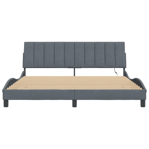 Estrutura de cama de casal moderno com LED - 180x200cm veludo cinzento-escuro