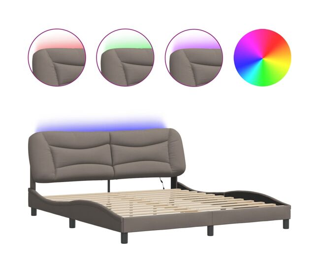 Estructura de cama doble matrimonial con led - tela gris taupe 180x200 cm