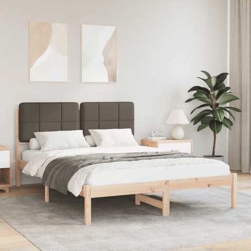 Estrutura de Cama de casal moderno com Cabeceira Estofada Cinzento-acastanhado