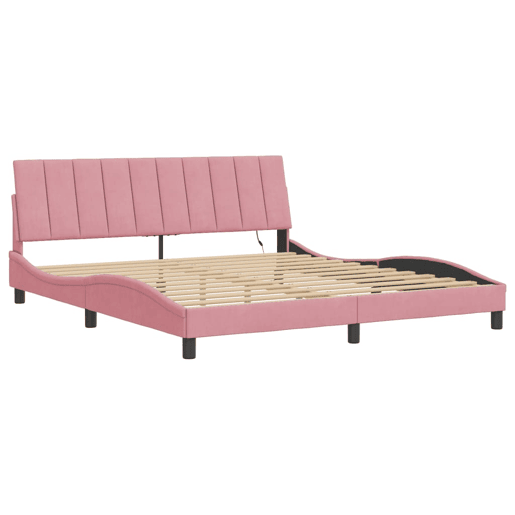 Estrutura de cama de casal moderno com LED - 180x200 cm veludo rosa