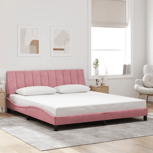 Estrutura de cama de casal moderno com LED - 180x200 cm veludo rosa