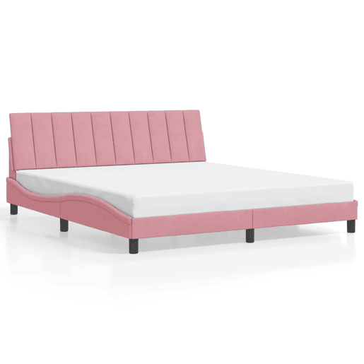 Estrutura de cama de casal moderno com LED - 180x200 cm veludo rosa