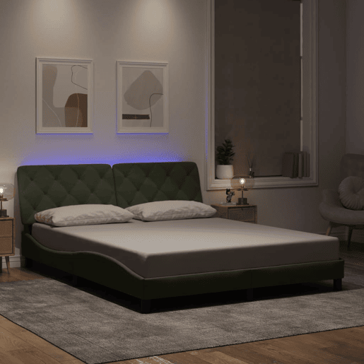 Estrutura de Cama de casal moderno com LED sem colchão 160x200 cm veludo cinzento-claro