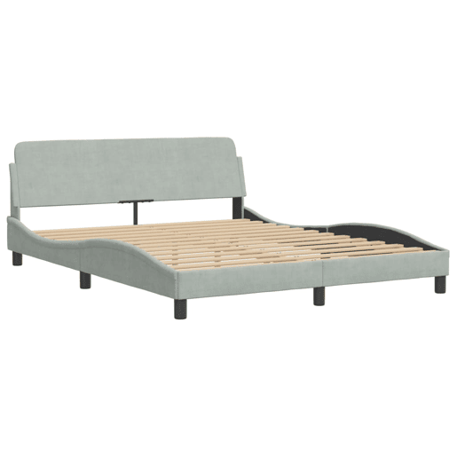 Estrutura de Cama de casal moderno com LED sem colchão 160x200 cm veludo cinzento-claro