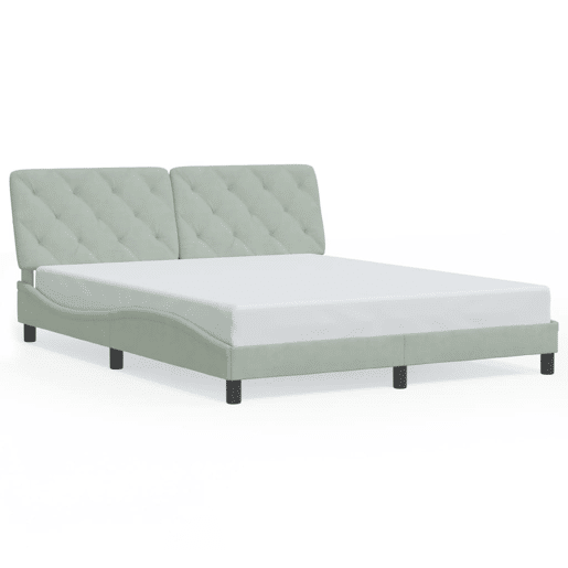 Estrutura de Cama de casal moderno com LED sem colchão 160x200 cm veludo cinzento-claro