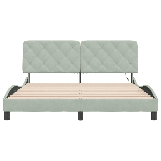 Estrutura de Cama de casal moderno com LED sem colchão 160x200 cm veludo cinzento-claro
