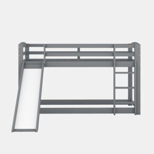 Beliche em pinho com barreiras anti-queda + escada + escorrega - 90x200cm - Cinzento