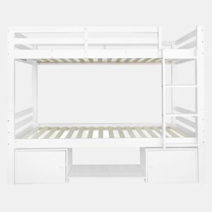 Beliche em pinho maciço 90x200 cm com móvel de arrumação e sapateira - pode ser dividido em 2 camas individuais - Branco
