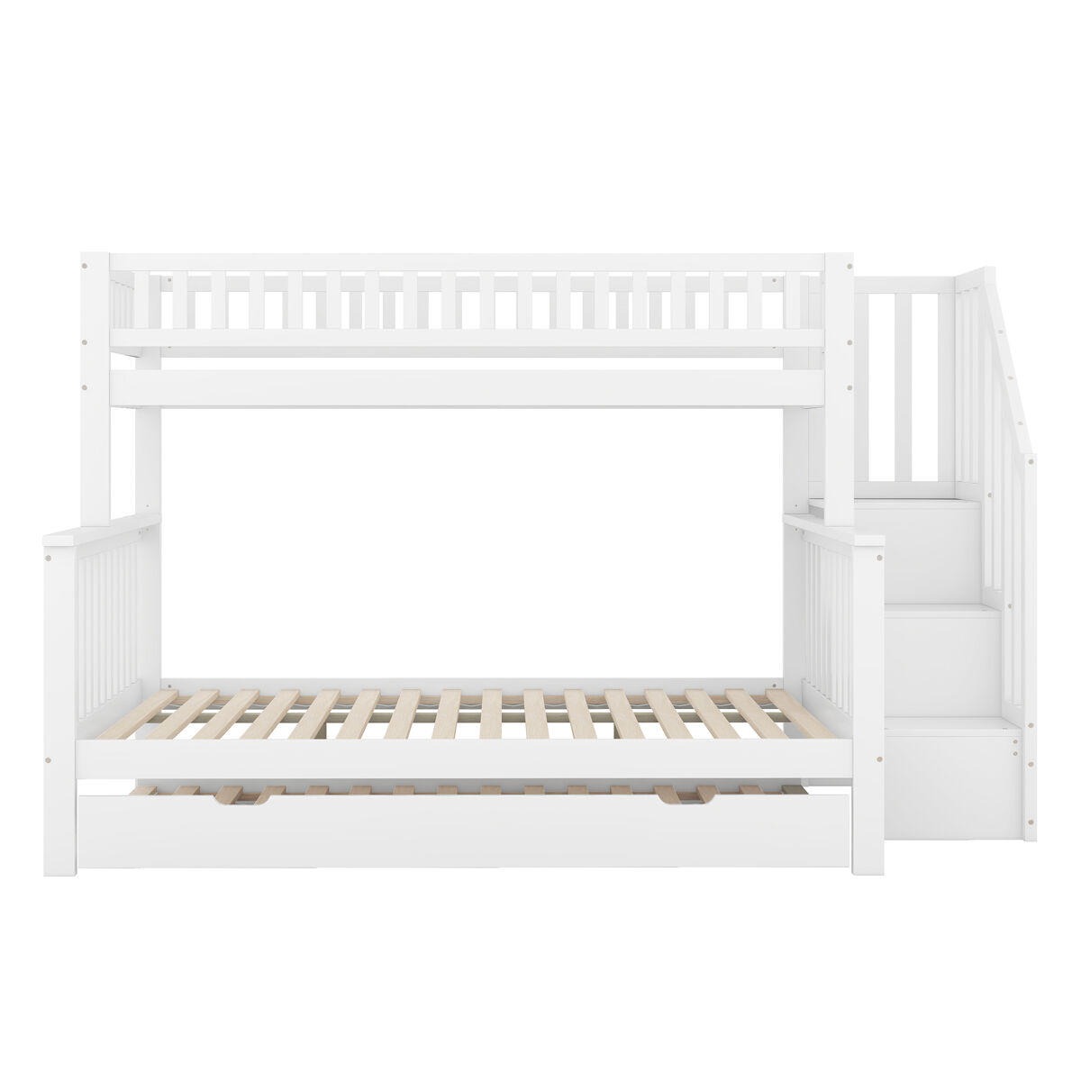 Litera de madera - 2x90x200cm + 140x200cm - con escalera de almacenamiento - blanco