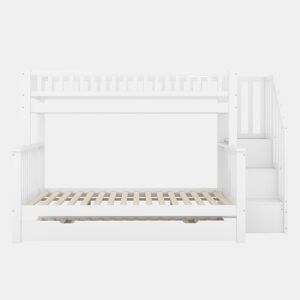 Beliche em madeira - 2x90x200cm + 140x200cm - com escada para arrumação - Branco
