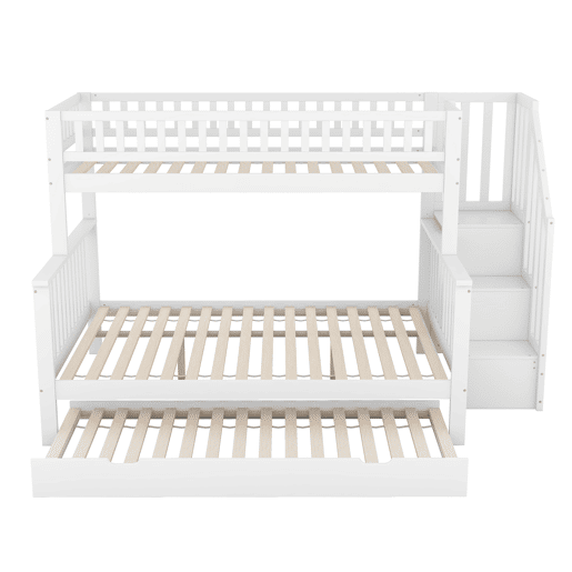 Beliche em madeira - 2x90x200cm + 140x200cm - com escada para arrumação - Branco
