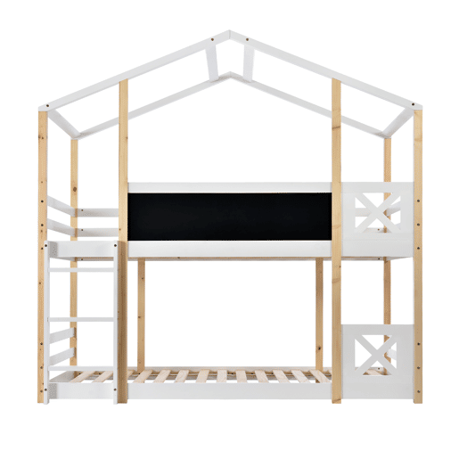 Cama infantil 90x200 cm - Cama tipo árvore com escada e 2x estrado - Natural e Branco
