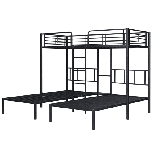 Beliche triplo 3x90x200cm com escada e tabuleiro - estrutura metálica - Preto