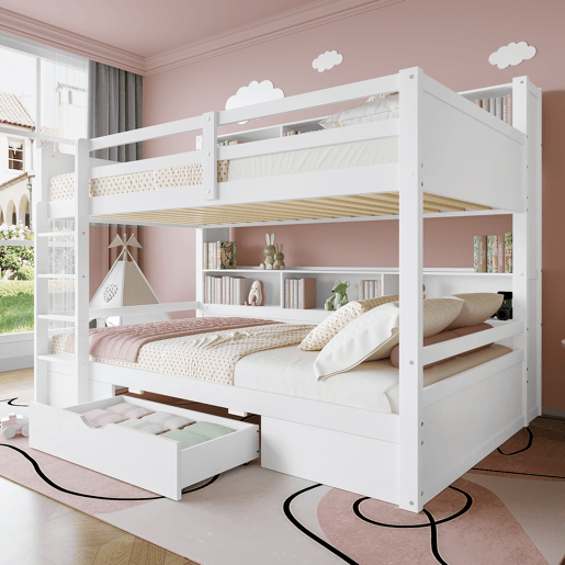 Cama beliche 90x200cm - com gavetas e compartimentos de arrumação - Branco