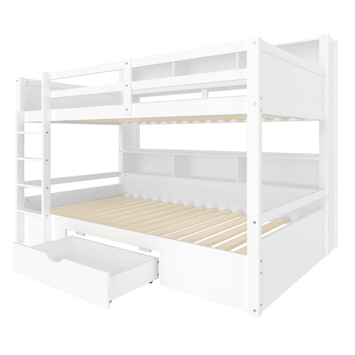Cama beliche 90x200cm - com gavetas e compartimentos de arrumação - Branco