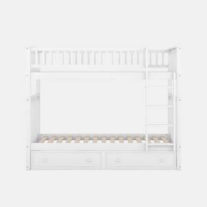 Beliche de madeira com gavetas e escada - 90x200cm - Branco