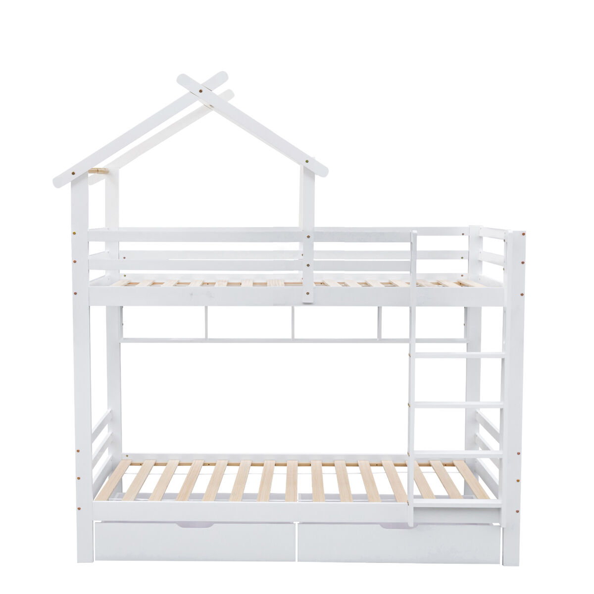 litera cabina 90x200 cm de pino macizo con cajones y estantes  somieres - blanco