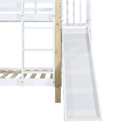 Beliche com escorrega e escada - estrutura em madeira maciça - 90x200 cm - Branco