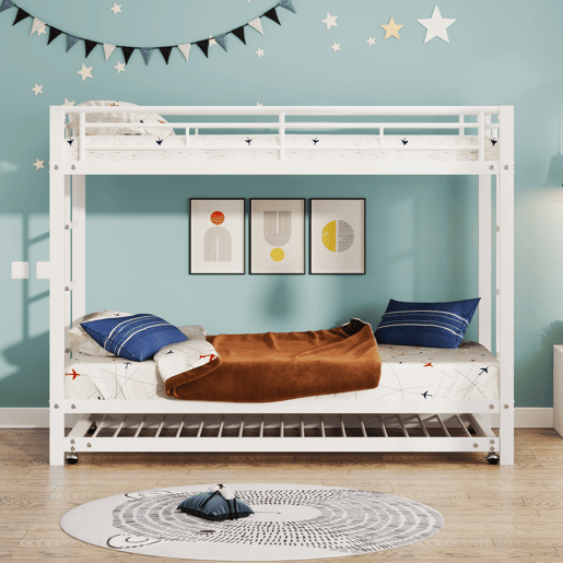 Beliche de metal 90x200 cm - com cama com rodízios 90x190 cm - Branco