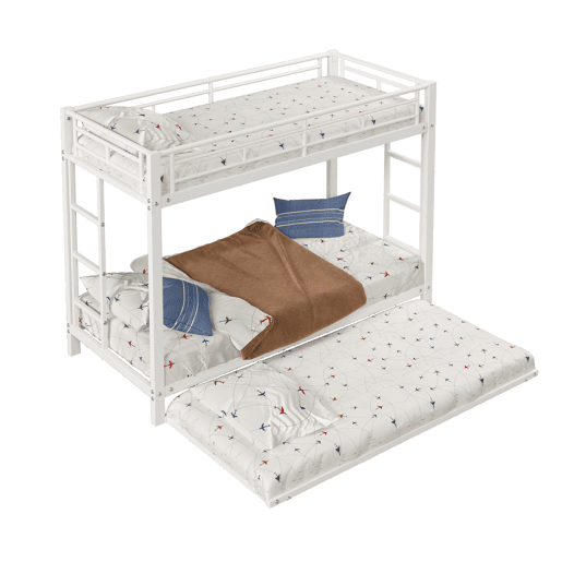 Beliche de metal 90x200 cm - com cama com rodízios 90x190 cm - Branco