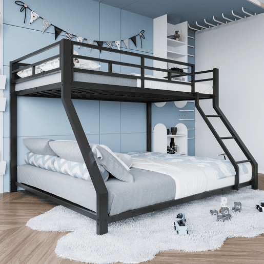 Cama beliche, 90200 cm + 140200 cm - com grade, escada, certificado EN747, sem colchão - Preto Cama beliche, 90200 cm + 140200 cm - com grade, escada, certificado EN747, sem colchão - Preto