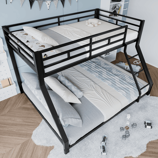 Cama beliche, 90200 cm + 140200 cm - com grade, escada, certificado EN747, sem colchão - Preto Cama beliche, 90200 cm + 140200 cm - com grade, escada, certificado EN747, sem colchão - Preto