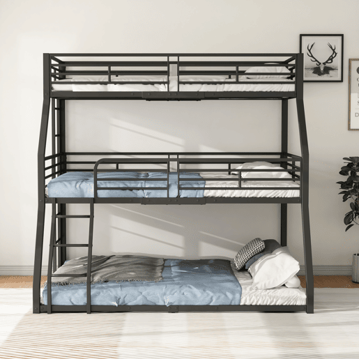Beliche triplo - 2x90x200cm e 140x200cm - estrutura em ferro - Preto