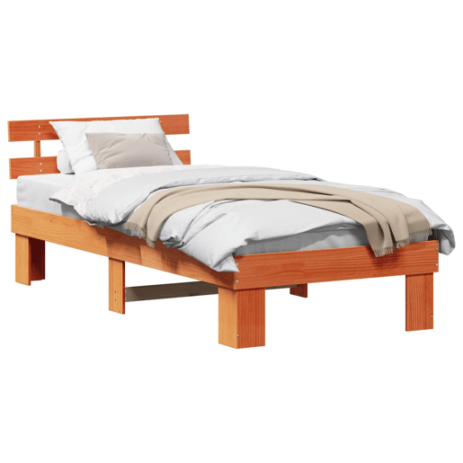 Estrutura de cama de solteiro moderno com cabeceira - Marrom Cera 75 x 190 cm