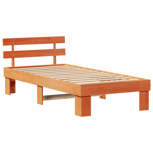 Estrutura de cama de solteiro moderno com cabeceira - Marrom Cera 75 x 190 cm