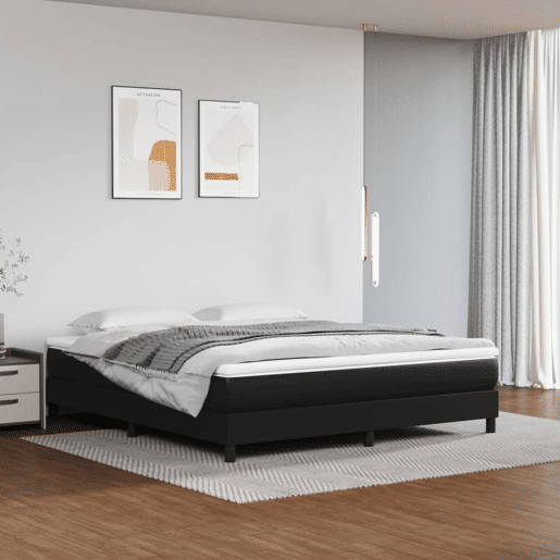 Estrutura de Cama de casal moderno com molas 180x200 cm couro artificial preto