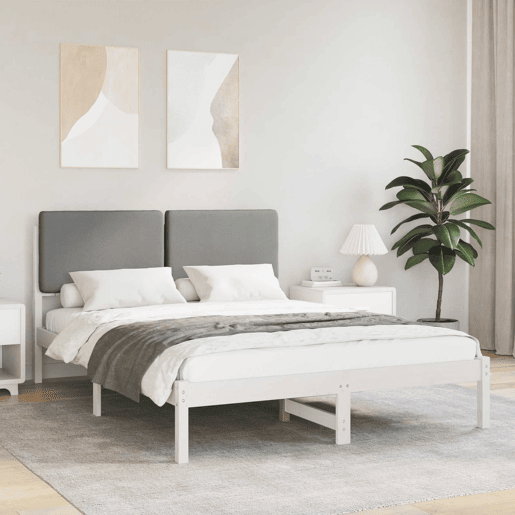 Estrutura de Cama de casal moderno com Cabeceira Estofada Cinzento-claro