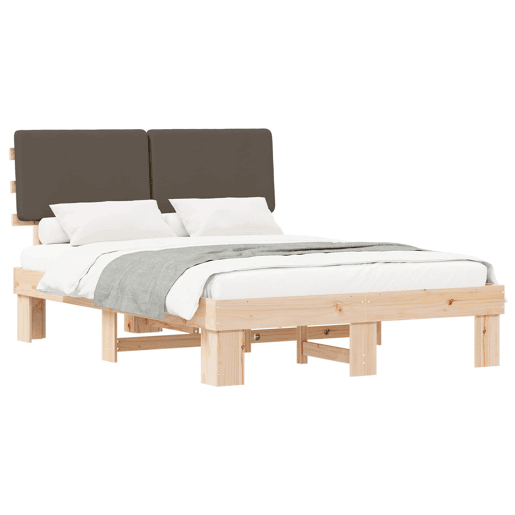 Estrutura de Cama de casal moderno com Cabeceira Estofada Cinzento-acastanhado