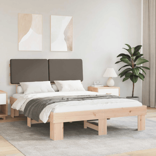 Estrutura de Cama de casal moderno com Cabeceira Estofada Cinzento-acastanhado