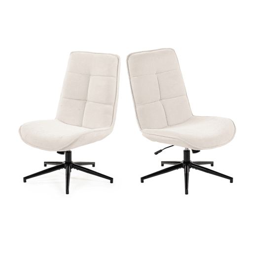 Conjunto 2 Cadeiras De Relax Giratória Estofada Em Tecido Chenille Cor Bege Com Encosto Alto Ergonómico Assento Acolchoado Altura Regulável 89-95 Cm Base Metálica Estável Estilo Moderno Ideal Para Sala Quarto Escritório