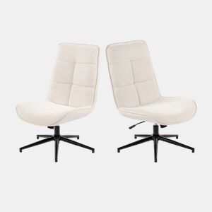 Conjunto 2 Cadeiras De Relax Giratória Estofada Em Tecido Chenille Cor Bege Com Encosto Alto Ergonómico Assento Acolchoado Altura Regulável 89-95 Cm Base Metálica Estável Estilo Moderno Ideal Para Sala Quarto Escritório