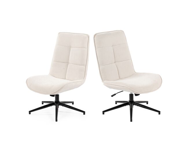 Set 2 sillas de relax giratoria tapizada en tela chenilla color beige con respaldo alto ergonómico asiento acolchado altura regulable 89-95 cm base