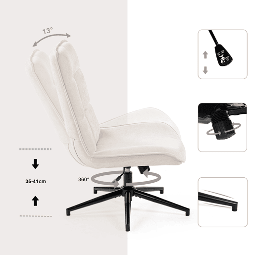 Conjunto 2 Cadeiras De Relax Giratória Estofada Em Tecido Chenille Cor Bege Com Encosto Alto Ergonómico Assento Acolchoado Altura Regulável 89-95 Cm Base Metálica Estável Estilo Moderno Ideal Para Sala Quarto Escritório