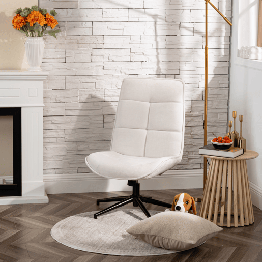 Conjunto 2 Cadeiras De Relax Giratória Estofada Em Tecido Chenille Cor Bege Com Encosto Alto Ergonómico Assento Acolchoado Altura Regulável 89-95 Cm Base Metálica Estável Estilo Moderno Ideal Para Sala Quarto Escritório