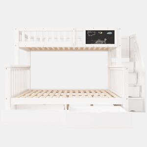 Cama beliche infantil 90x200+140x200 - multifuncional com mesa e gavetas - branca