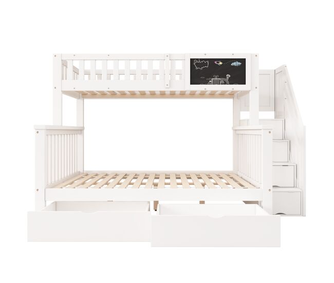 Cama litera infantil 90x200+140x200 - multifuncional con mesa y cajones - blanca