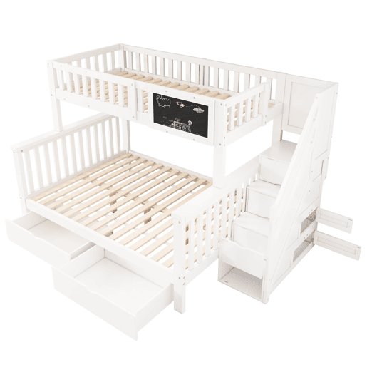 Cama beliche infantil 90x200+140x200 - multifuncional com mesa e gavetas - branca
